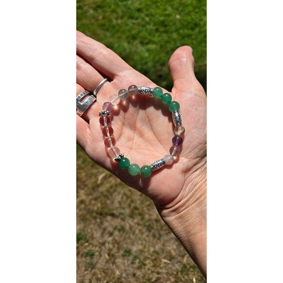 Rainbow Fluorite, Green Aventurine, Clear Quartz Abundance Gemstone Bracelet - Picture 6 of 6